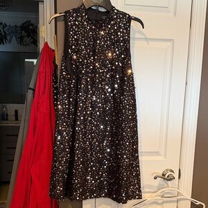 Black Sequin A-Line Party Dress by Venus